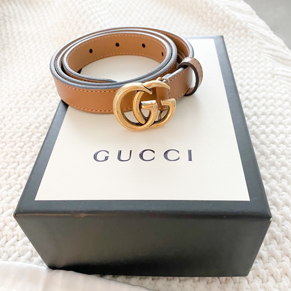 Authentic Gucci .8” Belt Tan Size 70